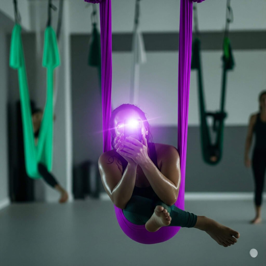 Aerial yoga hot mess in neon lights - Chicago.