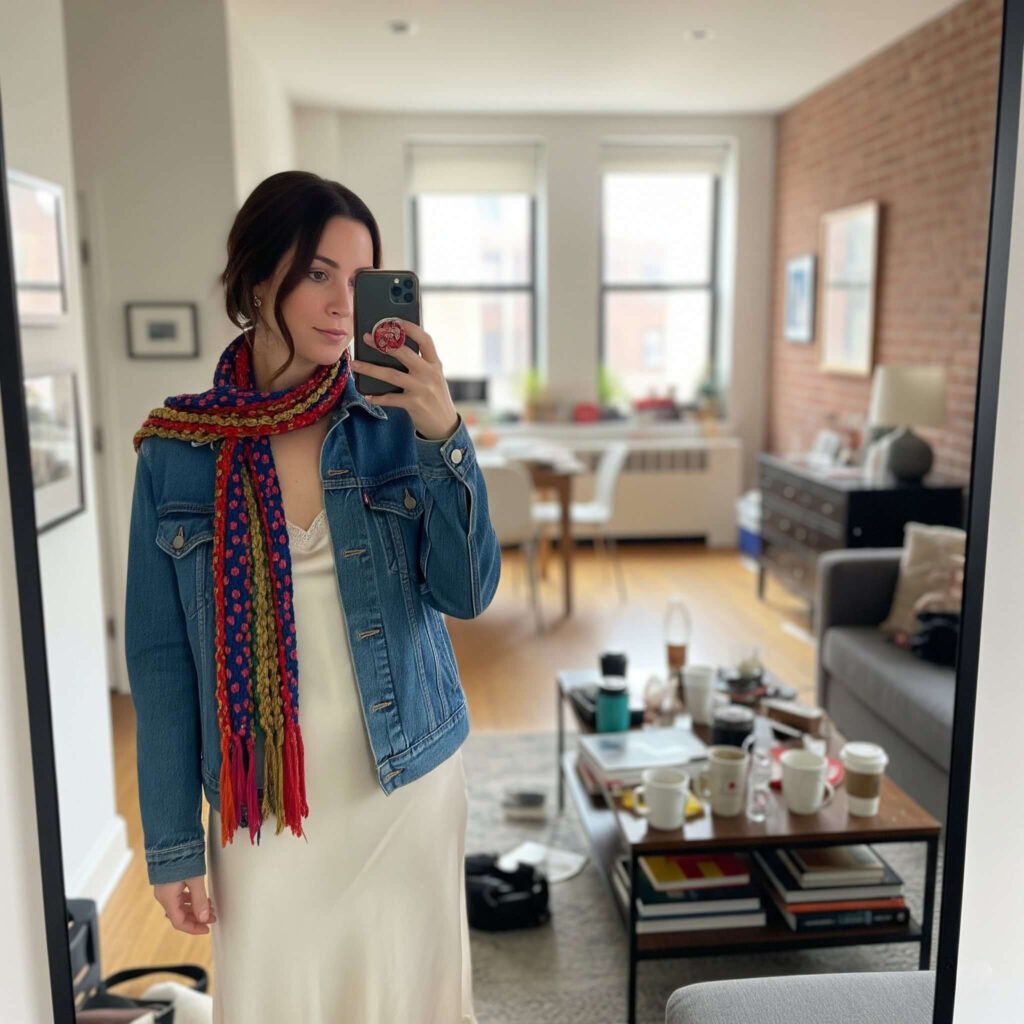 Brooklyn apartment selfie: slip dress