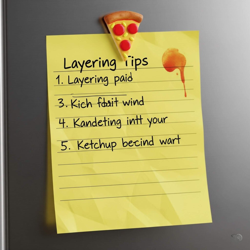 Crumpled sticky note with layering tips