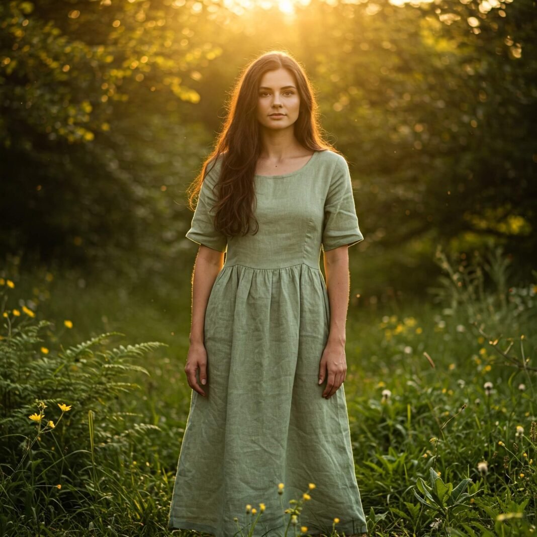 Sustainable Linen Dress in Forest