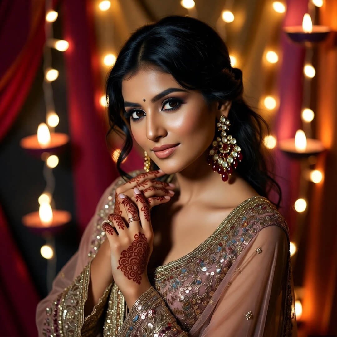 Behind the Scenes: Secrets of the 2025 Runway Season Glam model glowing as human Diwali lamp