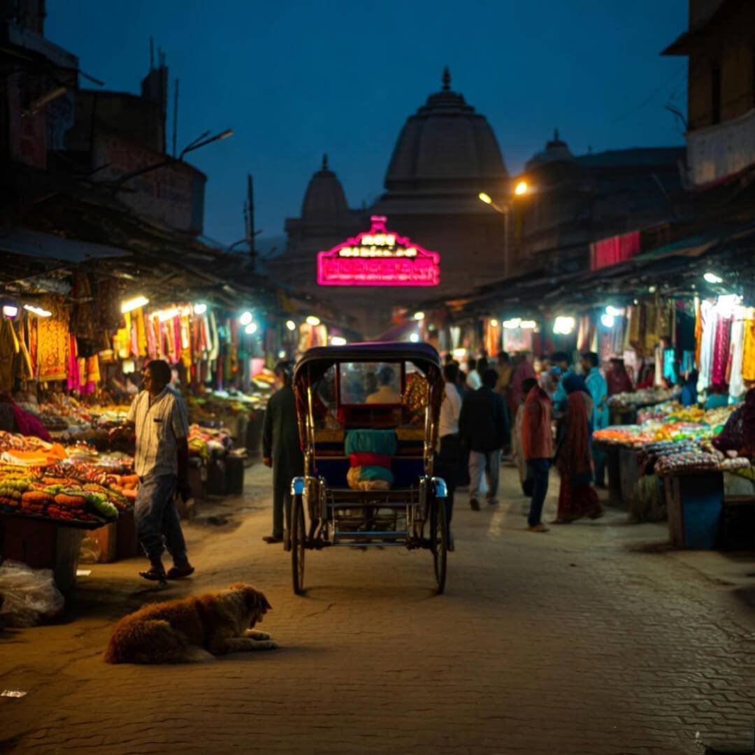 Why Street Style Fashion Looks Hit Different in India Bustling Indian market, muddy sneakers, rickshaw, stray dogs.