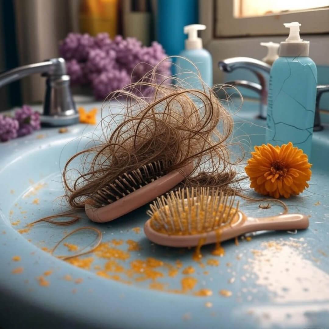 5 Haircare Mistakes That Are Ruining Your Hair Chaotic Mumbai counter with tangled hair and marigold.