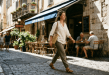 Quiet Luxury Is Fading—What Stylish Women Wear Now A woman walks past a sunlit café in Nice.